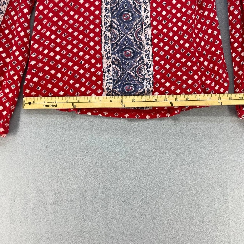 Lucky Brand Multicolored Patterned V Neck Long Sleeve Red Shirt Women’s Size S - Picture 11 of 13